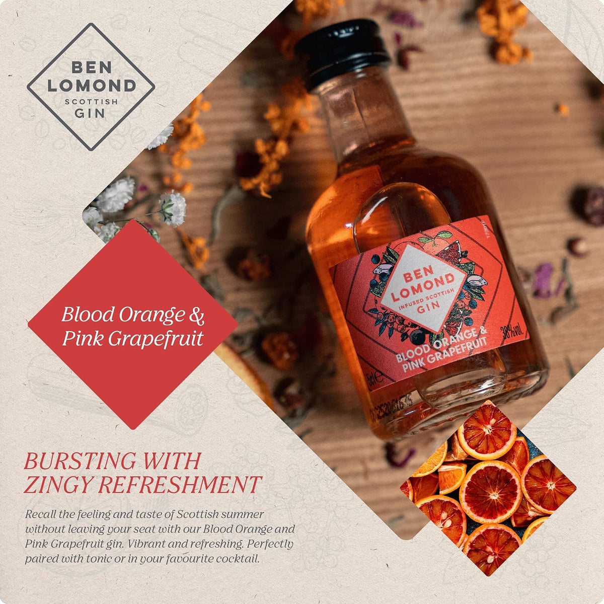 Ben Lomond Gin Gift Set 4x5cl | Scottish Gin Tasting Collection | Miniature Gin Set | London Dry, Raspberry & Elderflower, Blood Orange & Pink Grapefruit, Blackberry & Gooseberry