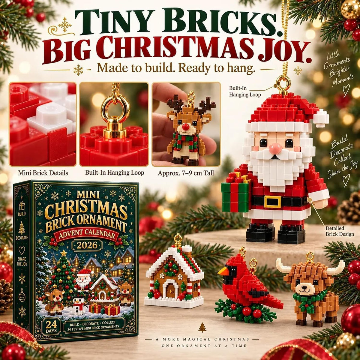 24-Day Mini Christmas Brick Ornament Advent Calendar 2026 (2D) (3D Version)