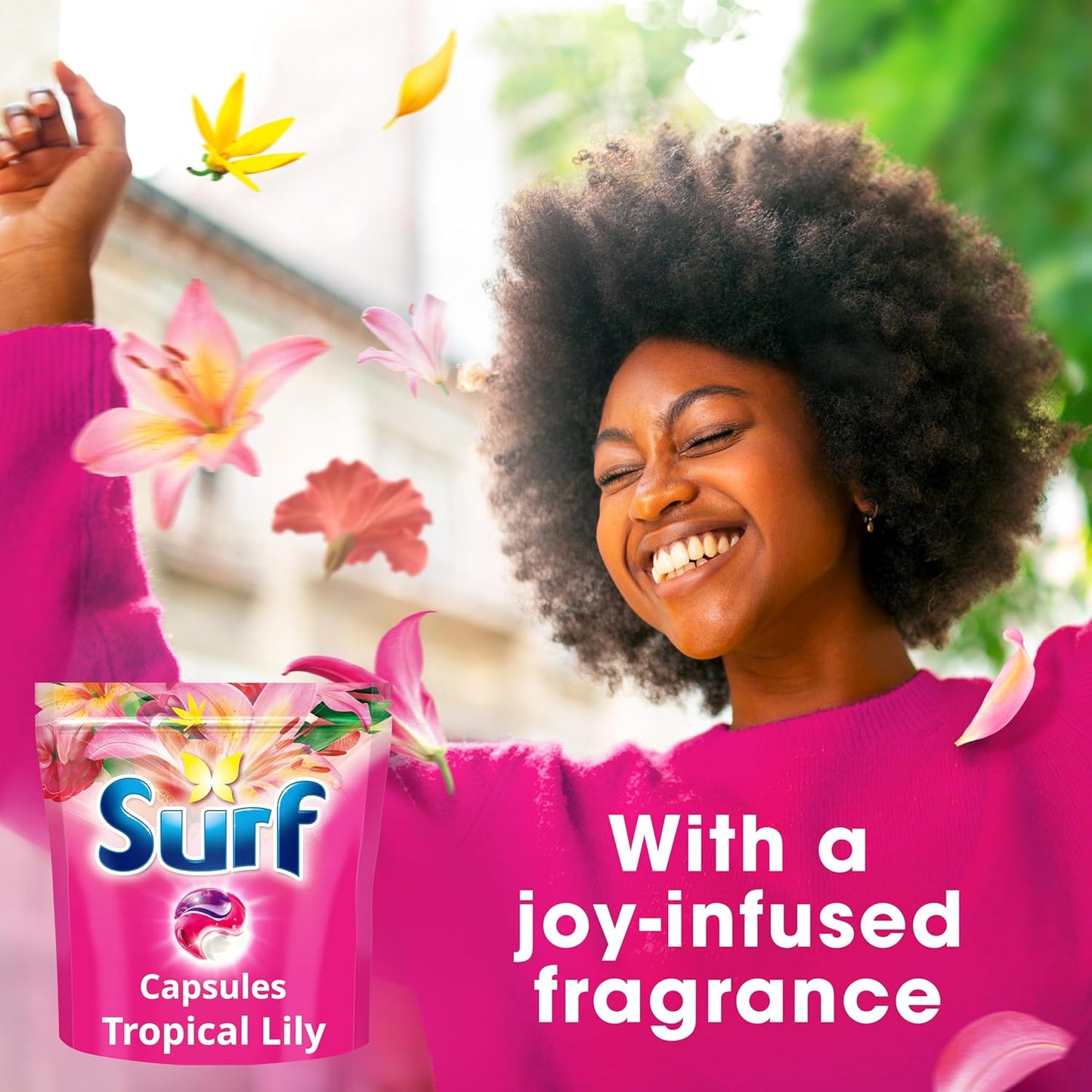 Surf 3 in 1 Tropical Lily Laundry Washing Detergent Capsules joy-infused fragrance with natural essential oils lasting up to 12 hours in wear for brilliantly clean results 60 washes