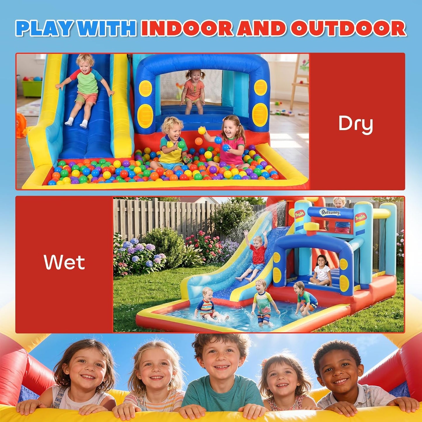 Outsunny 4-in-1 Kids Inflatable Bouncy Castle with Water Slide, Trampoline & Climbing Wall — Ages 3-8