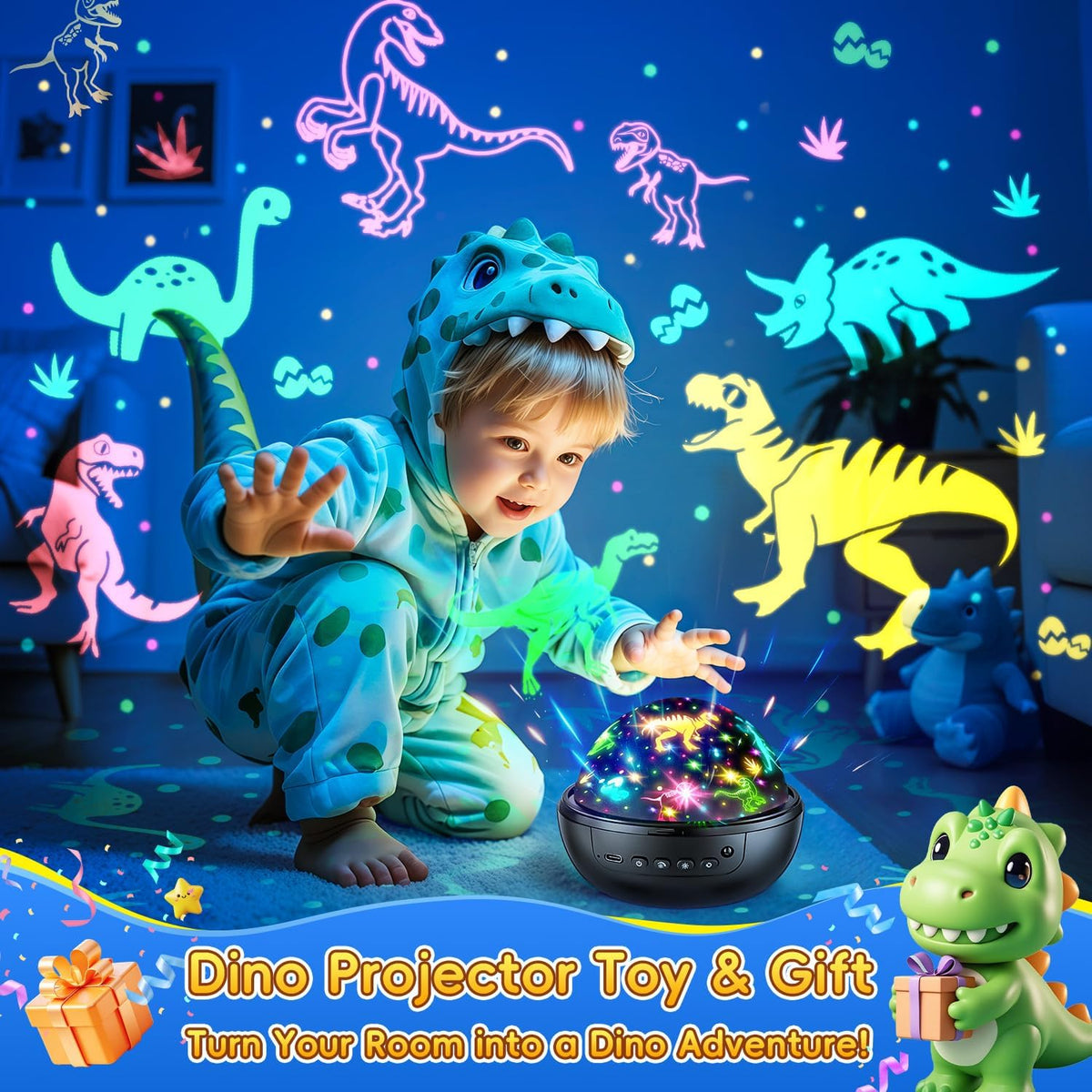Dinosaur Toys for Boys,3HD Films Night Light Projector,31 Colors Boy Toys