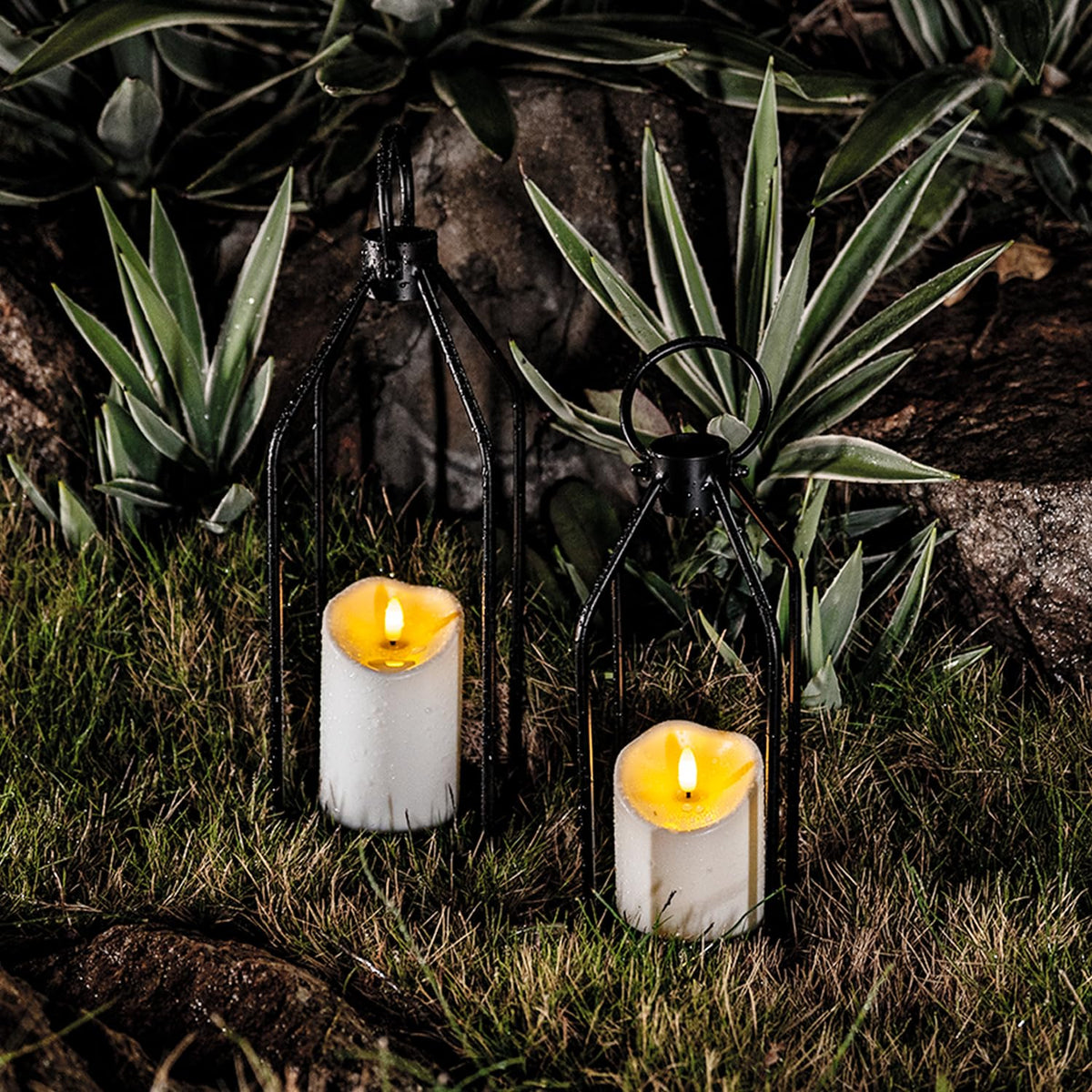 Homemory Outdoor Waterproof Flameless Candles, Dark Ivory, Set of 2, D 3"