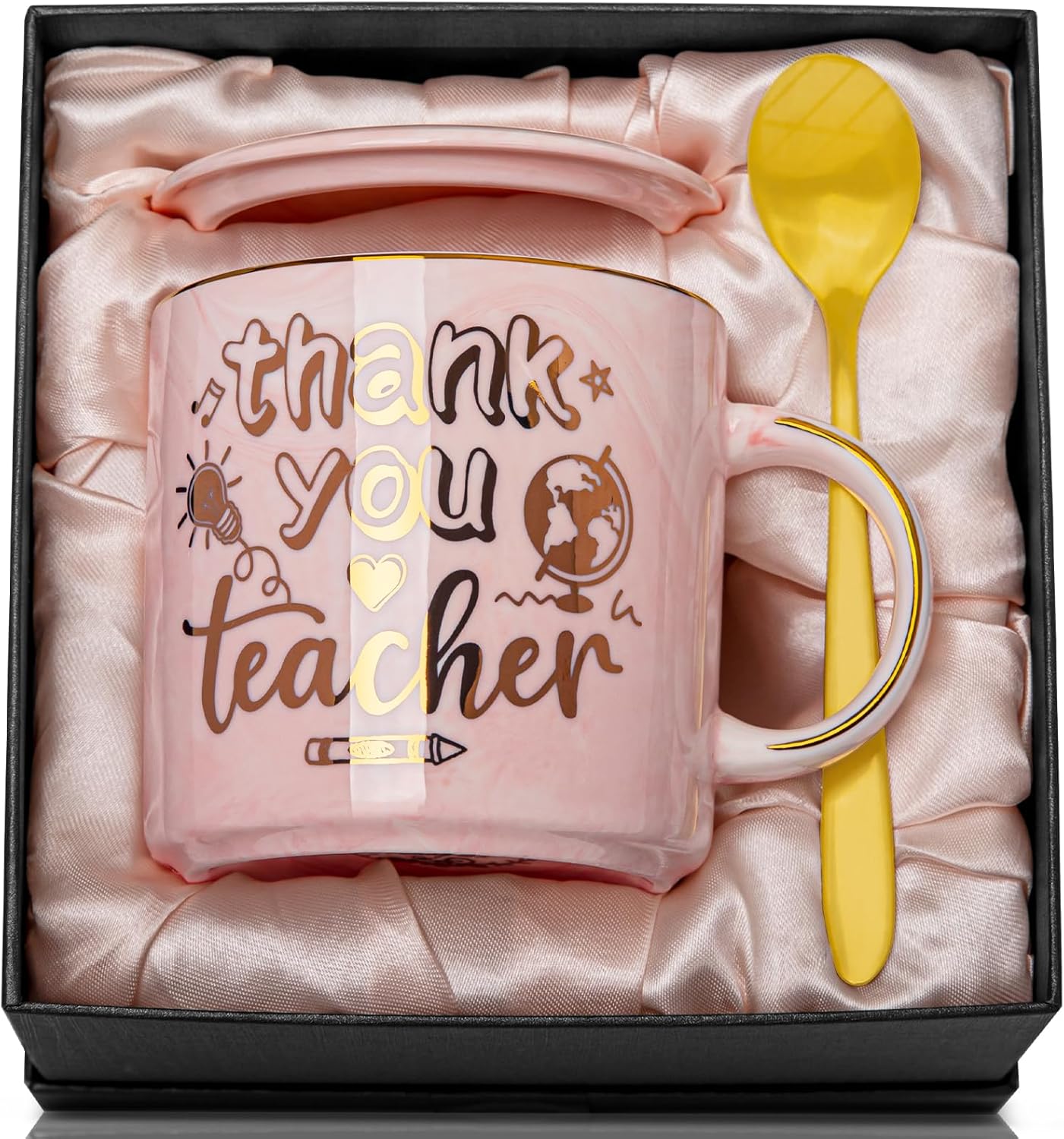 Biching Teacher Gifts - Teacher Appreciation Gifts for Women - Thank You Gift for End of Year, Back to School, Birthday, First-Day, 14oz Pink Marble Coffee Mug with Luxury Presentation Box