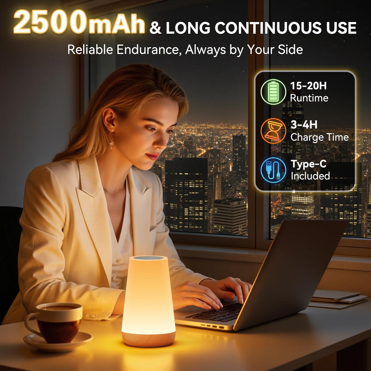 Auxmir Night Light 2 Pack, LED Touch Bedside Table Lamp, 2500mAh Rechargeable Light with RGB Color Changing, Portable Lamp for Children, Kids, Bedroom, Living Room, Camping