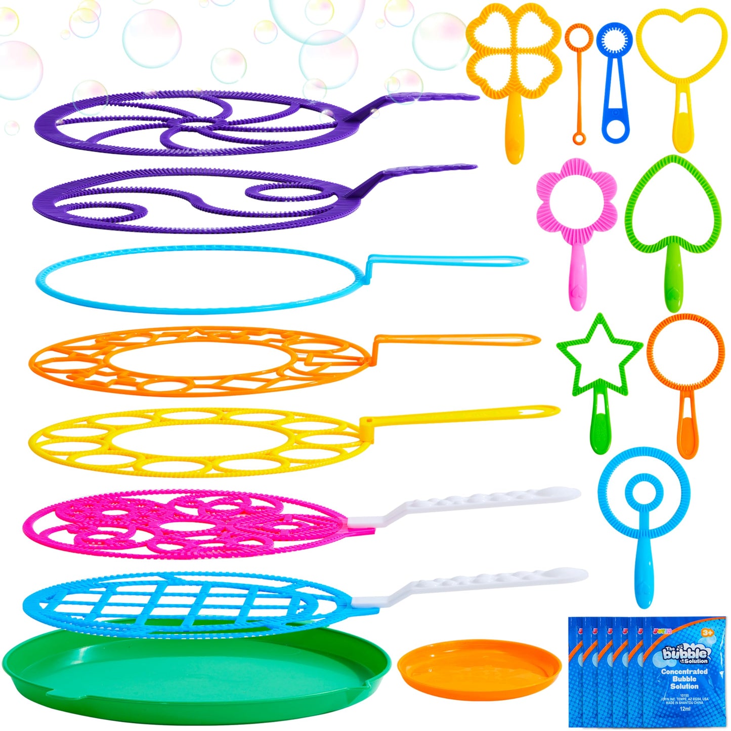 JOYIN Big Bubble Wands Set Bulk for Kids Summer Outdoor Toy Game Activity Party Favors, 18 Pcs Giant Bubble Maker with Tray, 12" Large, 6 Pcs Solution Suitable for All Age People