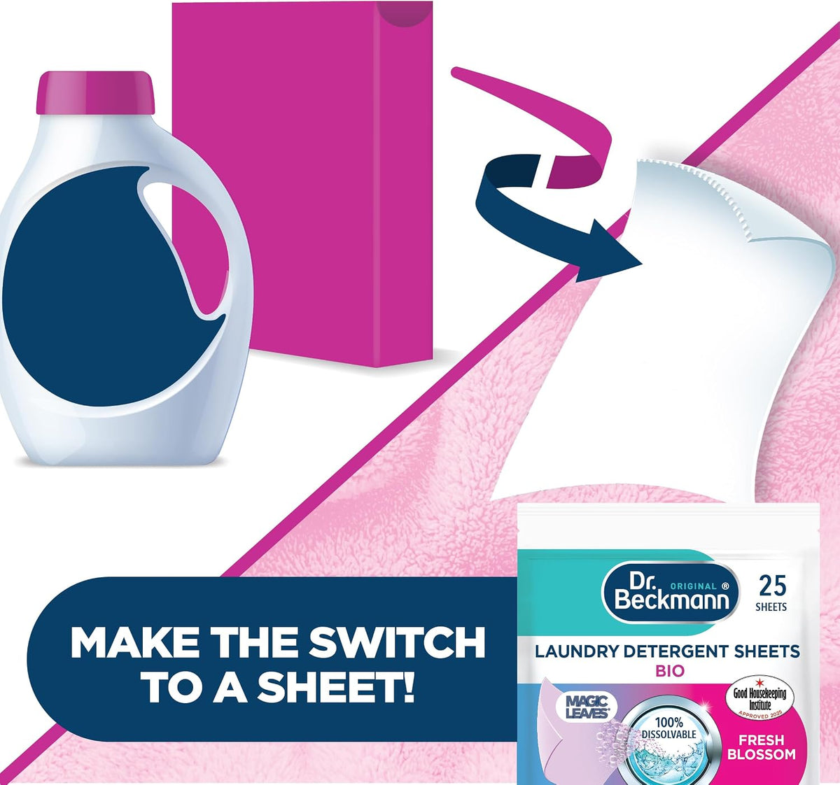 Dr. Beckmann MAGIC LEAVES Laundry Detergent Sheets BIO | Convenient and pre-dosed laundry detergent sheets | Dissolvable climate neutral and easy to use | 25 sheets