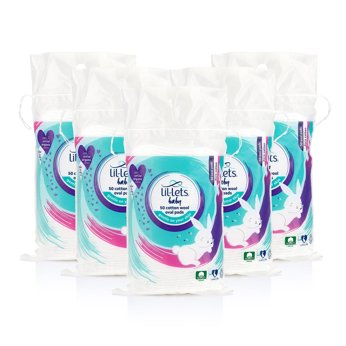 Lil-Lets Baby Cotton Wool Oval Pads, Certified Organic, 100% Pure Cotton Wool, Soft and Absorbent, Gentle on Baby's Delicate Skin, Dermatologically Tested, Ideal for Newborns, Pack of 50 Oval Pads
