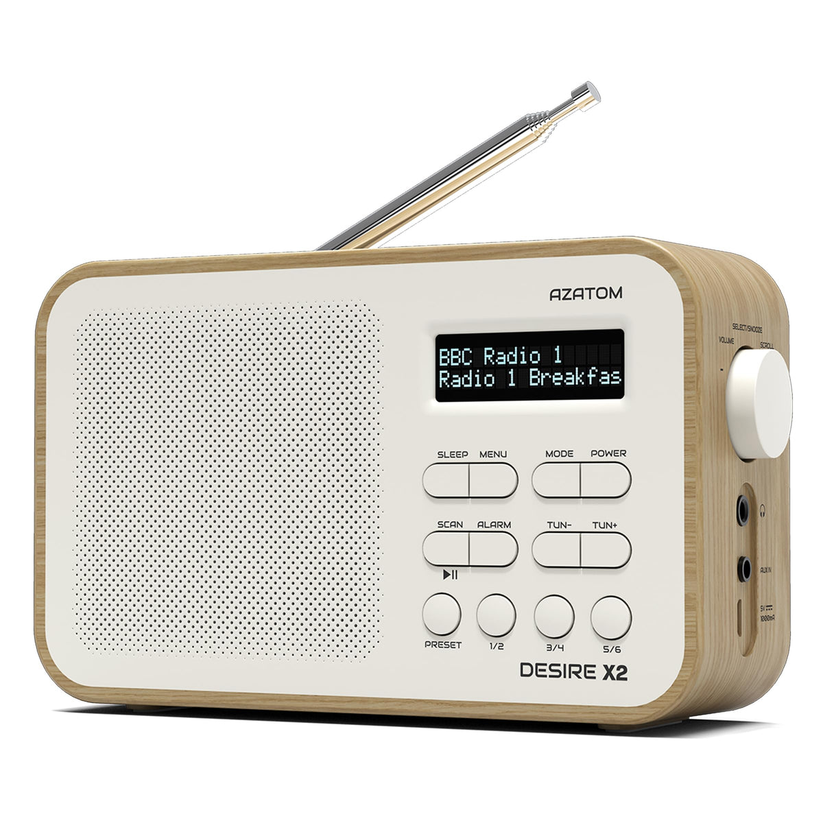 DAB/DAB+ & FM Portable Digital Radio | Simple Controls | Dual Alarms & Sleep Timer | Battery & Mains Powered (4x”AA”) | Bluetooth | Perfect for Home, Office or Outdoors | AZATOM Desire X2 (Black)