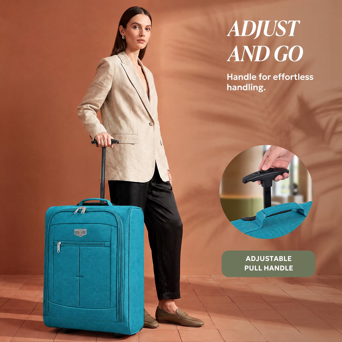 LUGG Lightweight Cabin Luggage, 600D Polyester, Solid Wheels, 45x36x20cm