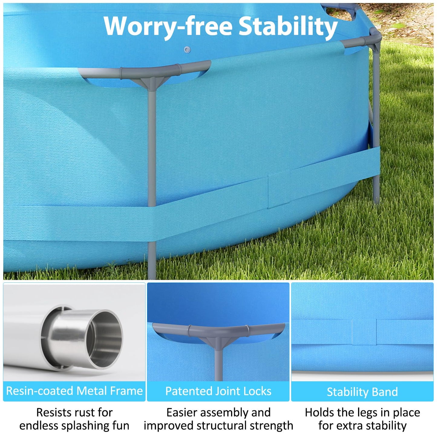 COSTWAY Above Ground Swimming Pool, Outdoor Round/Rectangular Large Framed Pool Set, Metal Frame Garden Family Pools for Kids and Adults (Gray, 300 x 207 x 66 cm, Rectangular)