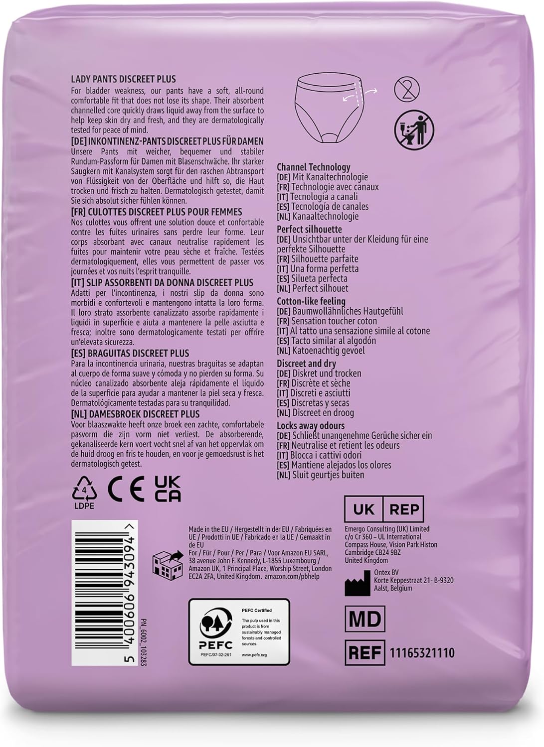 Healthcare by Amazon Discreet Incontinence Lady Pants, Plus Absorbency, Large, 40 Count (4 Packs of 10), White, (Previously Amazon Basic Care) - Packaging May Vary
