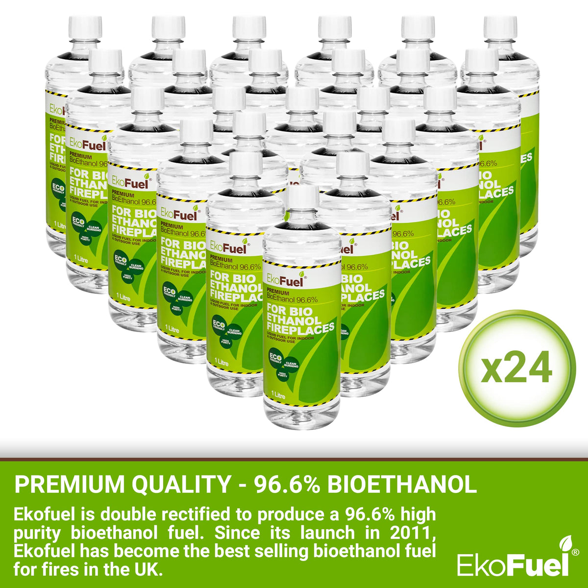 EKOFUEL (12 x 1 Litre) Premium Bioethanol Fuel – Liquid Fuel for Fires Pits, Fireplace | High Purity Clean Burning Bio | Indoor & Outdoor Ethanol Fuel