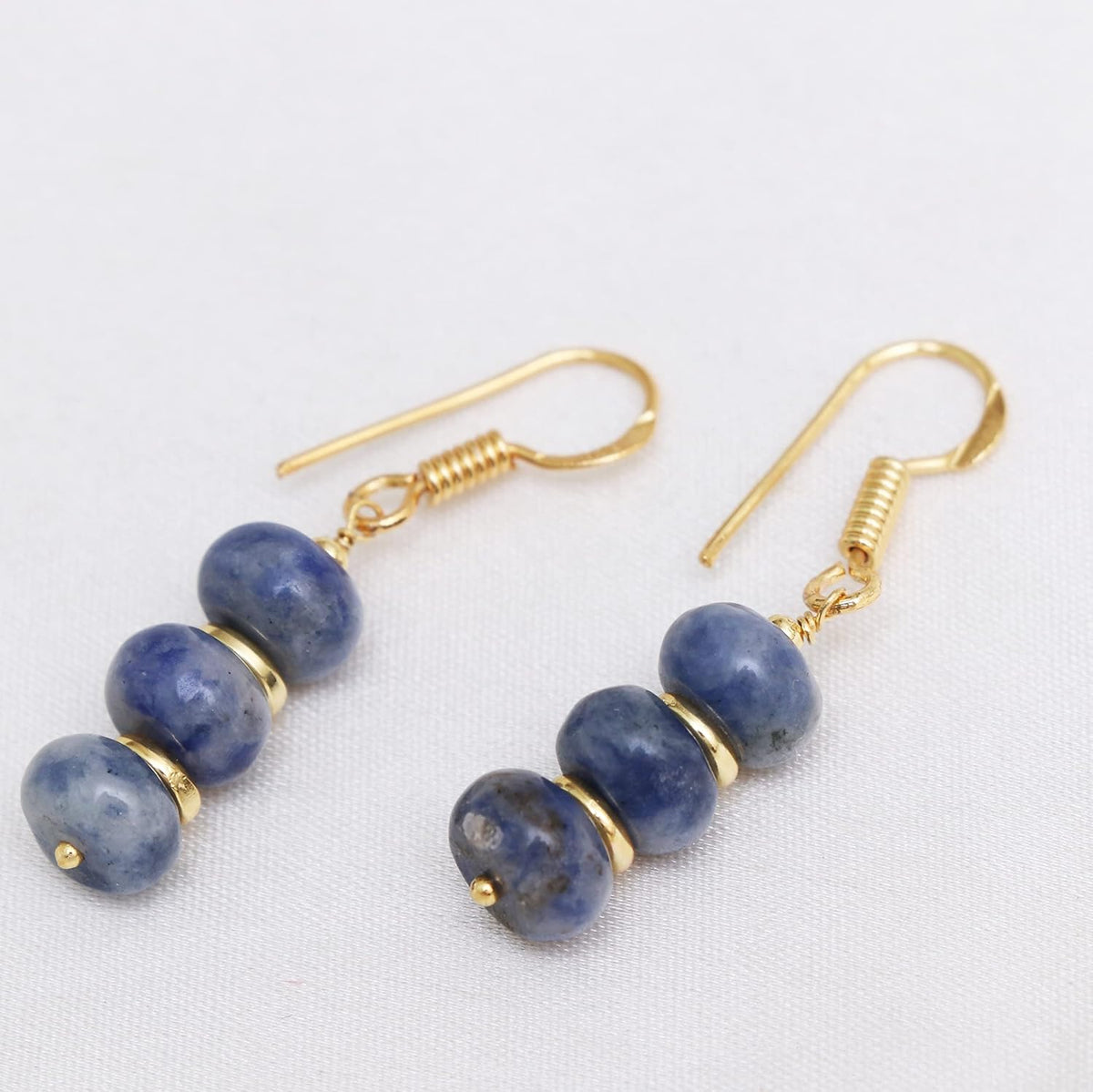 Gempires Natural Gemstone Rondelle Bead Earrings for Women | 8mm Beaded Drop Dangle Earrings | Gold Plated Hypoallergenic Hook Jewelry | Handmade Lightweight Crystal Earrings