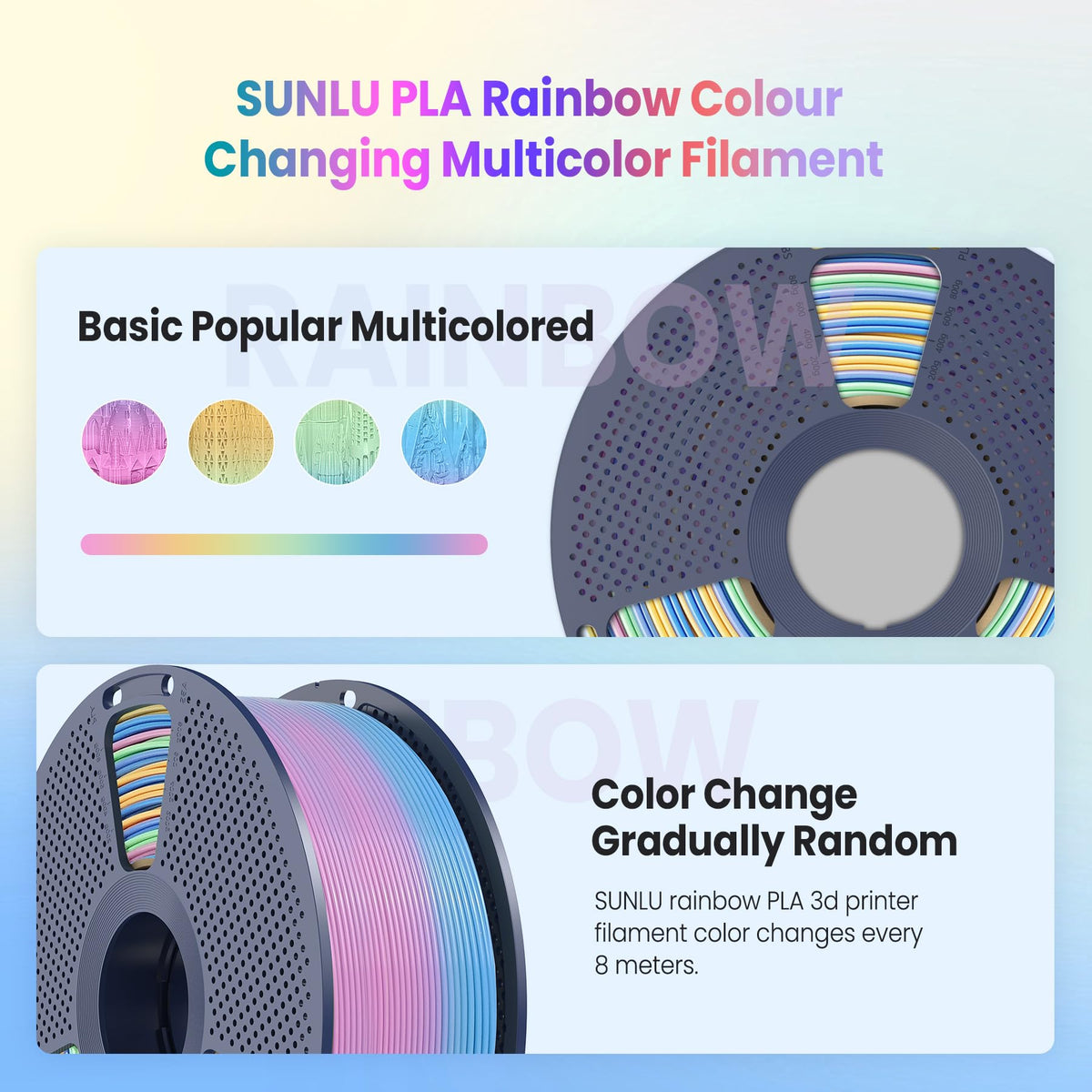 SUNLU 4KG Silk 2.0 PLA Filament 1.75, Gold+Silver+Titanium Steel+Copper Red