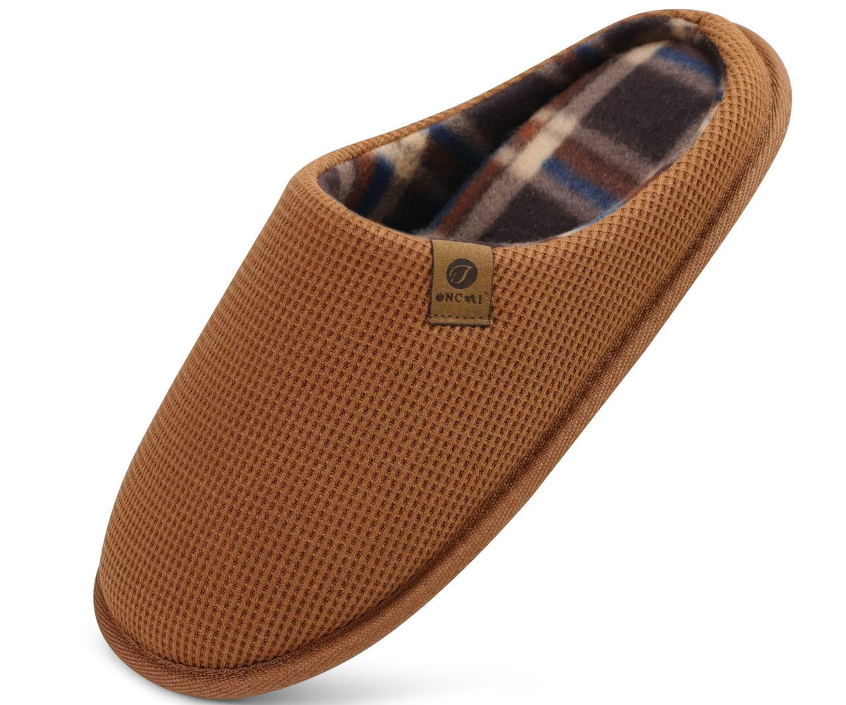 ONCAI Men's House Slippers，Cushion Memory Foam Shake Fleece and Man House Shoes with Faux Fur Lining and Indoor Outdoor Rubber Soles UK Size 6.5-14