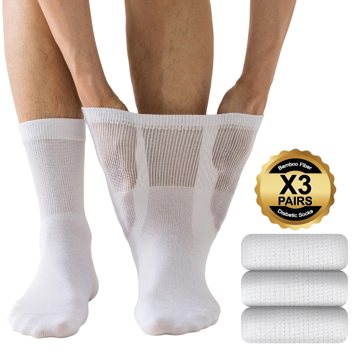 Niorasen Men's Extra Wide Diabetic Bamboo Socks, 3/6 Pairs