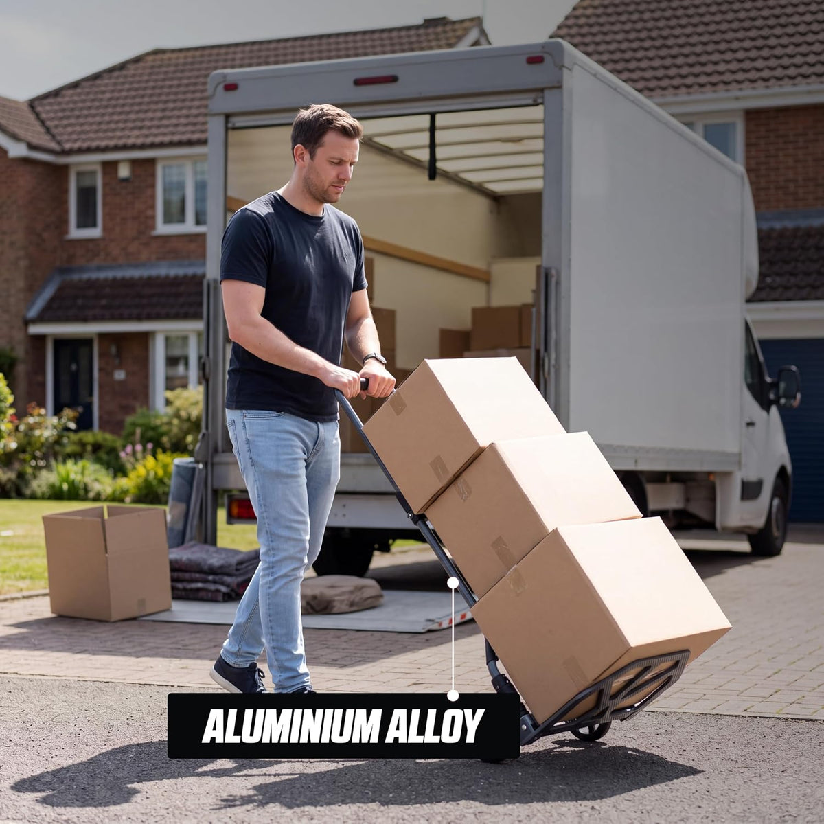 MoverX Folding Hand Truck Aluminium, Heavy Duty Hand Truck Foldable Trolley on Wheels, Multi Purpose Sack Truck Moving Trolley, 80kg