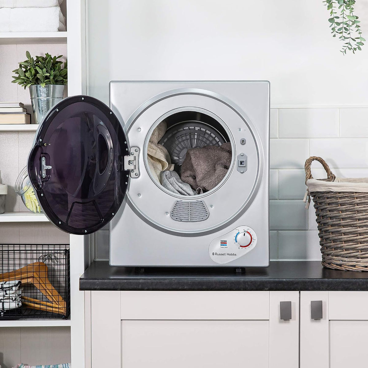 Russell Hobbs RH3VTD800 White 2.5kg Compact Mini Vented Tumble Dryer, Portable, Freestanding Table top Dryer with 3 Heat Settings small