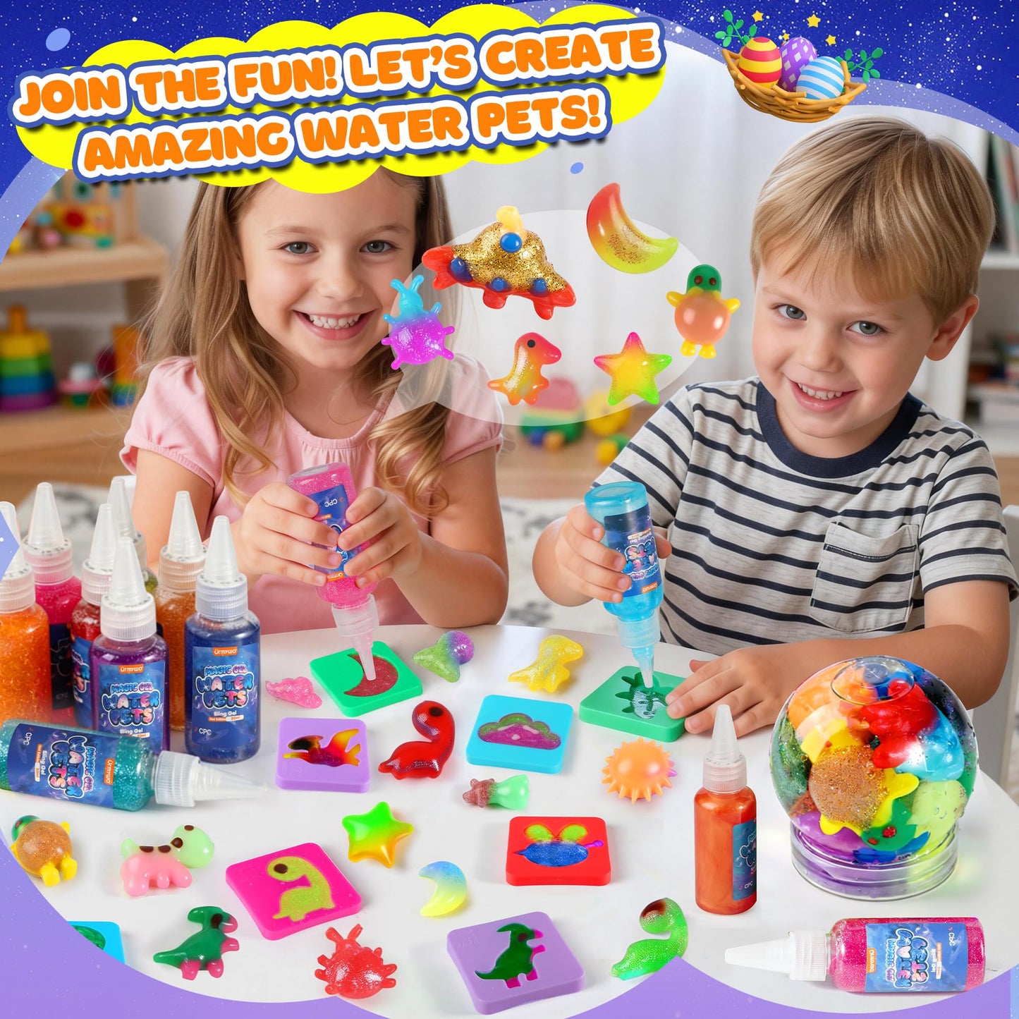 URMYWO Magic Water Elf Toy Kit, DIY 3D Magic Gel Pet Toy Set, 12 Gels & 10 Molds,Easter Gifts Craft & Art Kits for Kids 4 5 6 7 8 9 10 Years Old Mermaid Theme