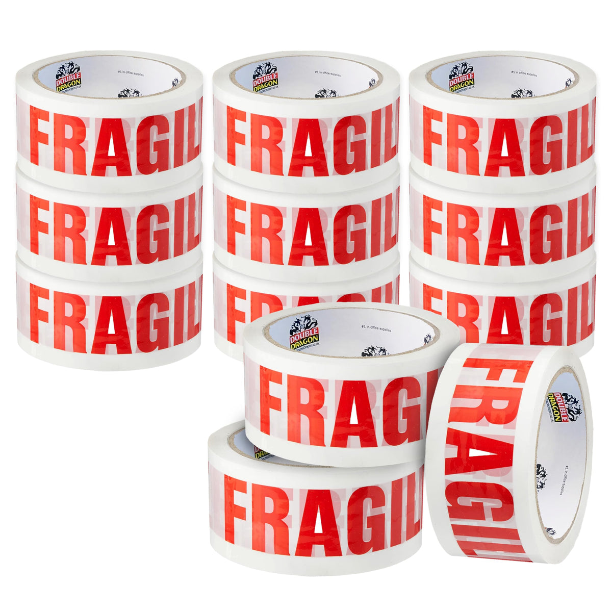Double Dragon Extra Thick Fragile Printed Tape – 48mm wide, 66m long (Pack of 3) | Tear-Resistant, High-Tack & Long-Lasting | Ideal for Packing, Moving, Shipping, Labelling | Fits Dispensers etc