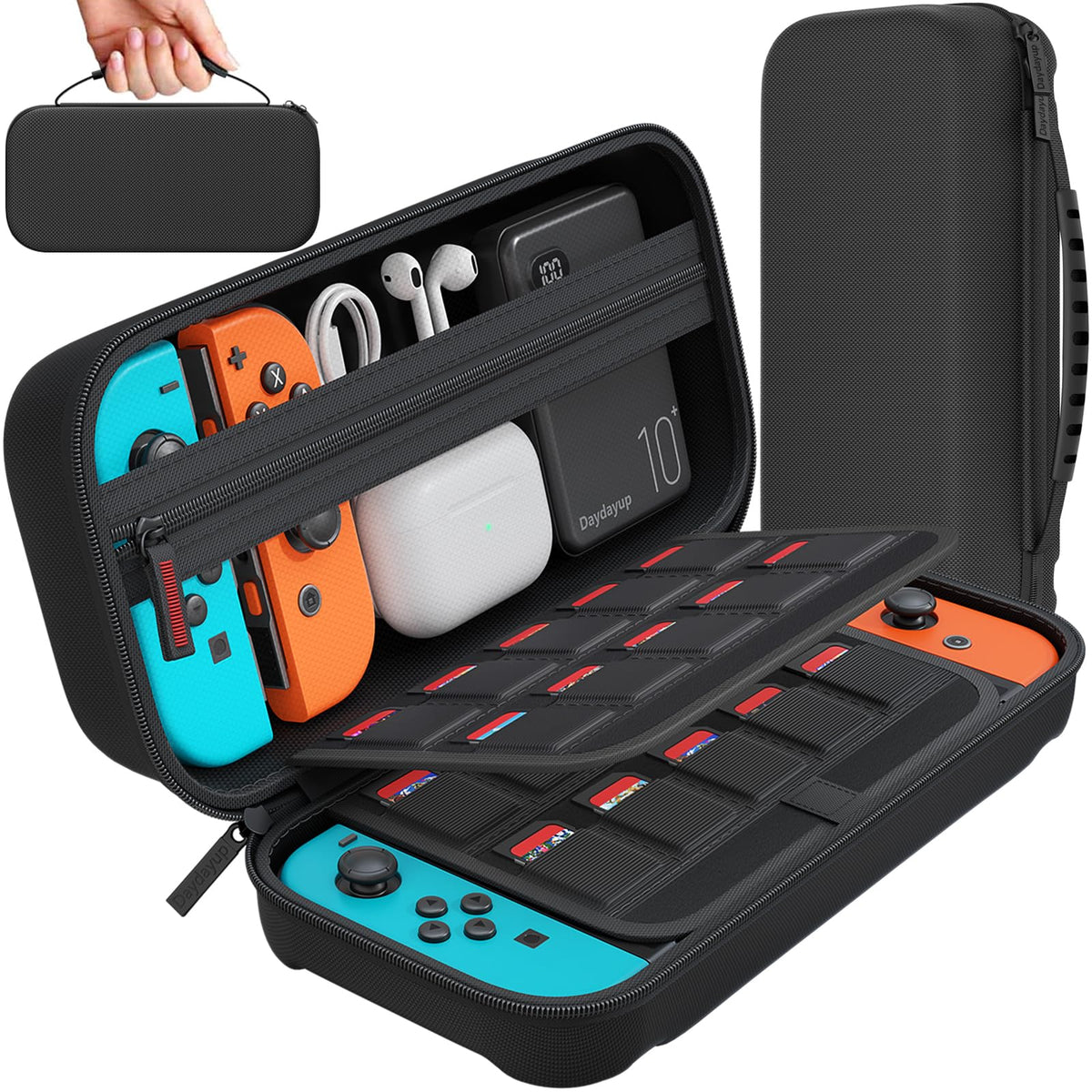 daydayup Switch 2 Carry Case Compatible with Nintendo Switch 2, with 24 Games Cartridges Protective Hard Shell Travel Carrying Case Pouch for Switch 2 Console & Accessories,Black