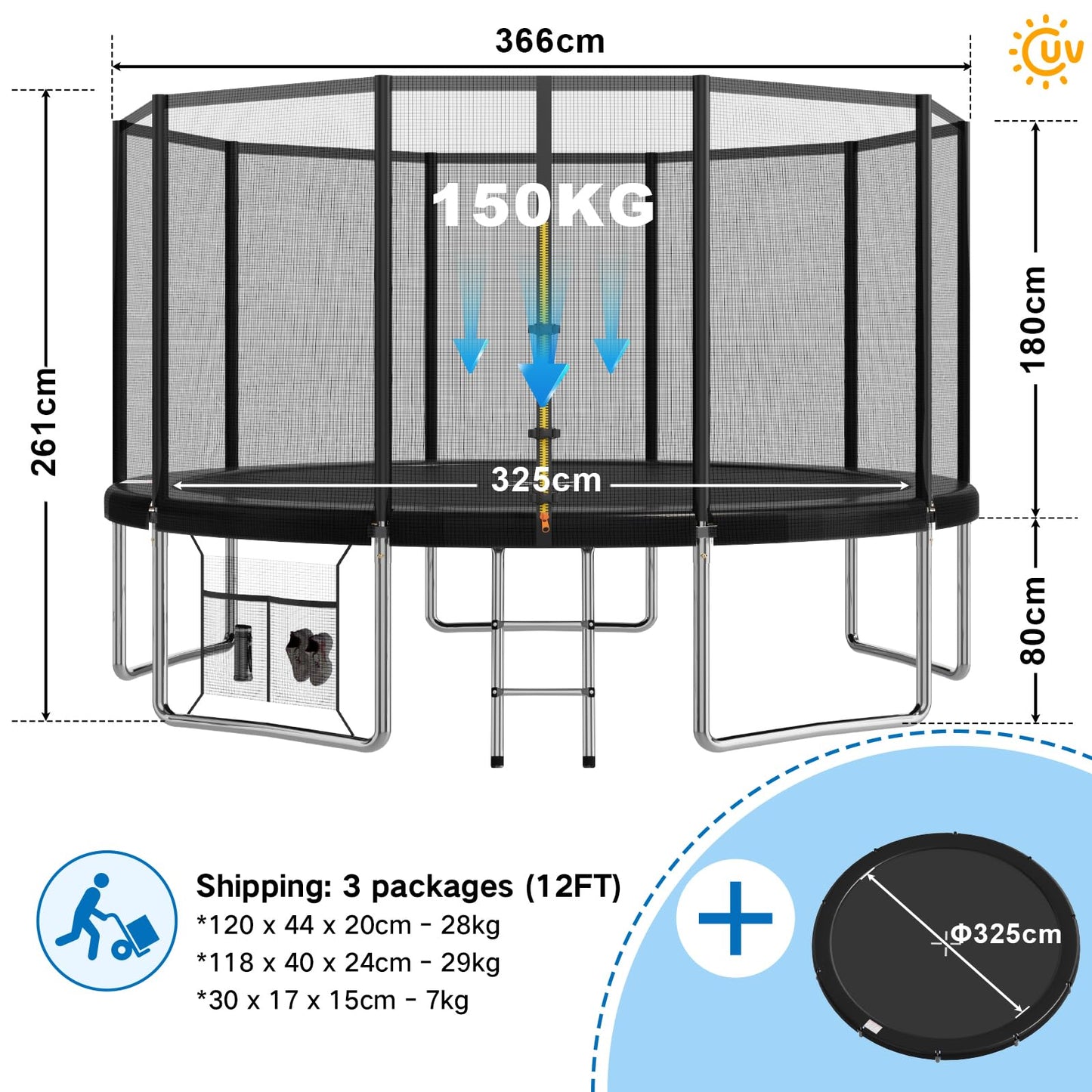 Devoko 7.5ft Rectangular Garden Trampoline with Safety Net — 42 Springs, Padded Edges