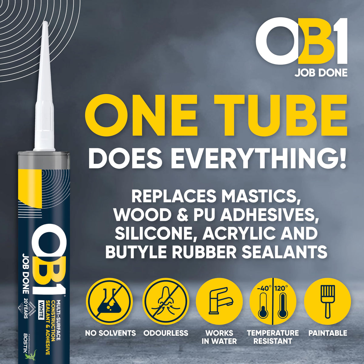 OB1 Clear Multi-Surface Construction Sealant & Adhesive, 290ml 2in1 formula
