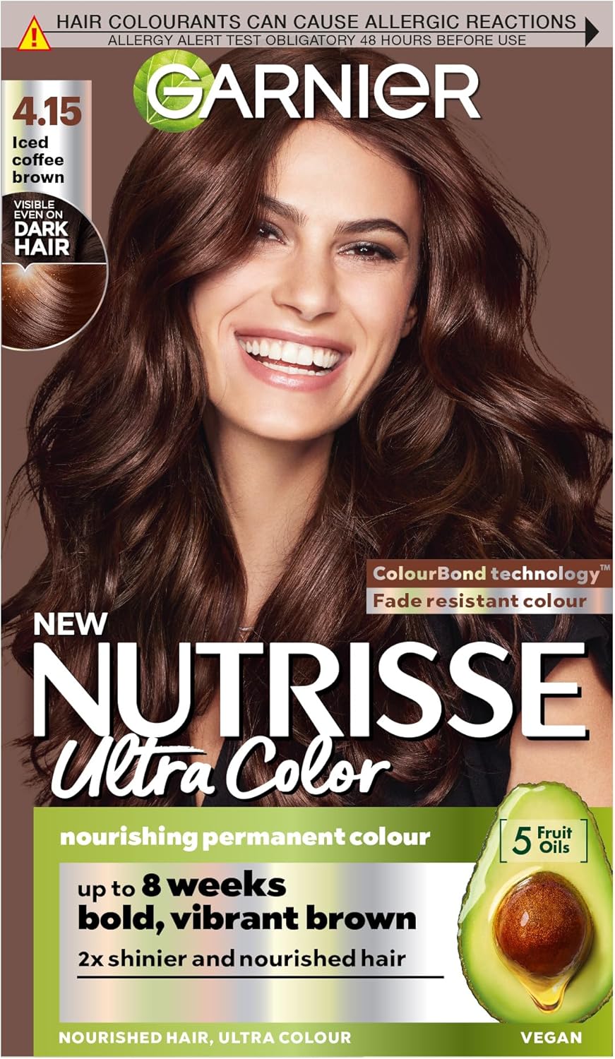 Garnier Nutrisse Ultra Color Permanent Hair Dye, 4.15 Iced Coffee Brown