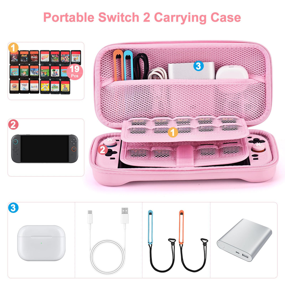 Younik Switch Accessories Bundle, 17 in 1 Switch Accessories Kit for Girls Include Switch Carrying Case with 9 Game Card Slots, Adjustable Stand, Protective Case for Switch Console & J-Con (Blue)