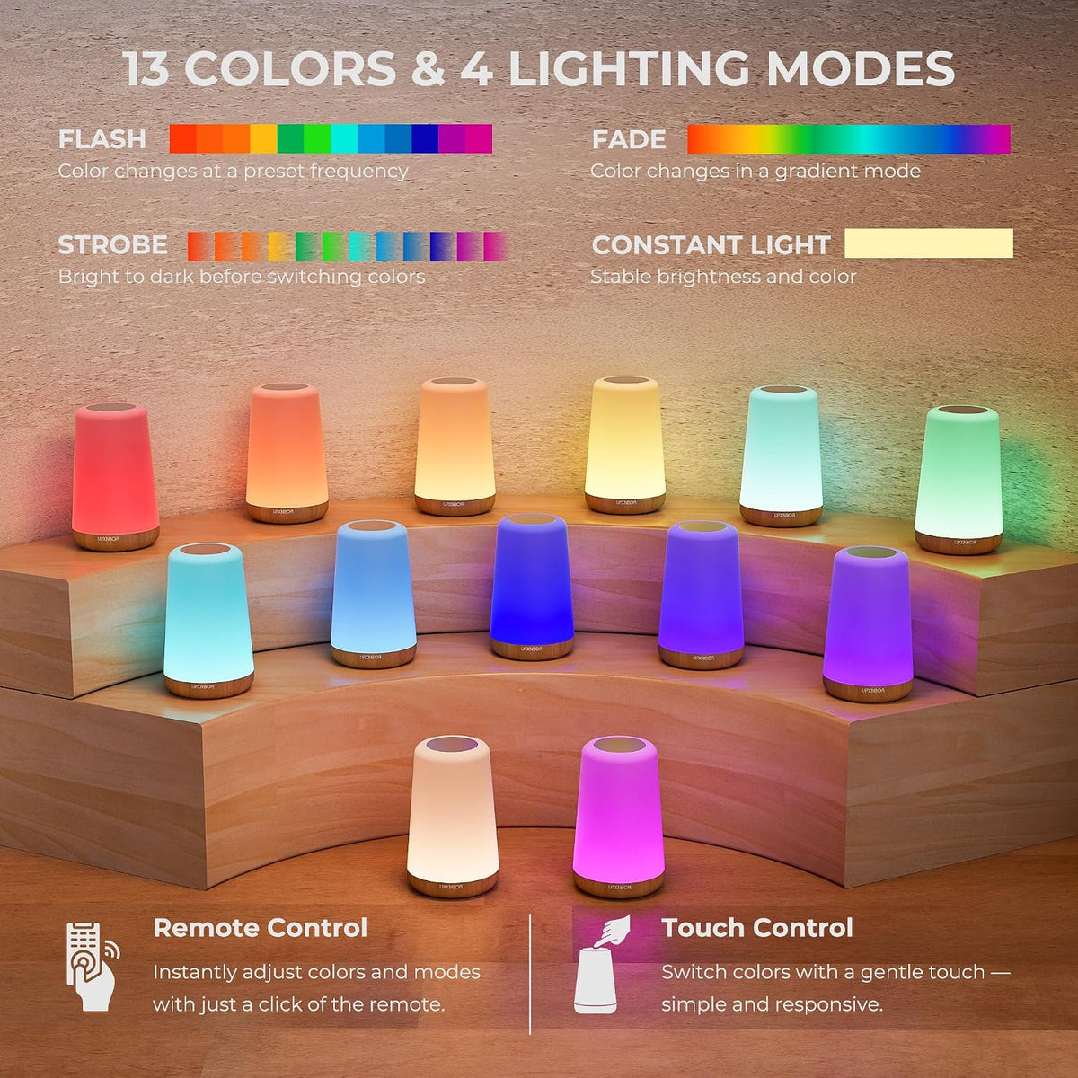 Night Light, LED Touch Bedside Lamp for Bedroom, Living Room & Kids
