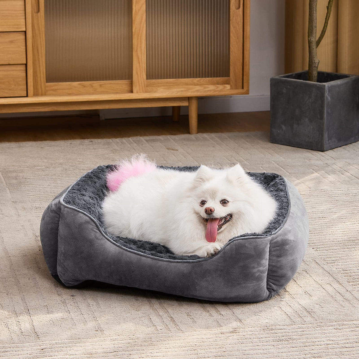 JOEJOY Dog Bed Medium - Washable Rectangle Dog Beds, Anti-Anxiety, Soft Plush Non-Slip Bottom Pet Bed - Small | Medium | Large Size Mattress Mat, Grey
