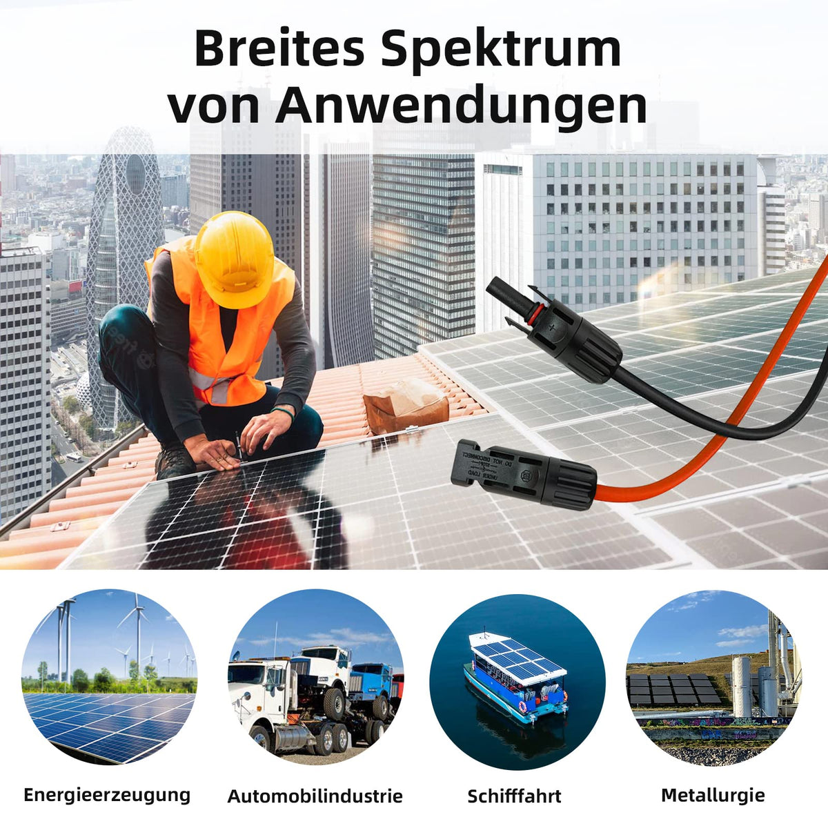 Solar Panel Extension Cable -1M/2M/3M/5M/10M/20M/30M 10AWG(6mm²/4mm²)，Harness Wiring Wire Adapter with Connector，Tinned Copper Electrical Wire Cable- Red+Black (4mm²3M)