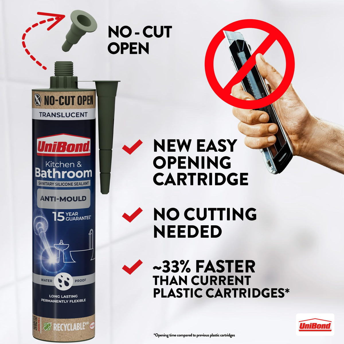 UniBond Kitchen and Bathroom, Mould-Resistant Transparent Sealant, 280 ml
