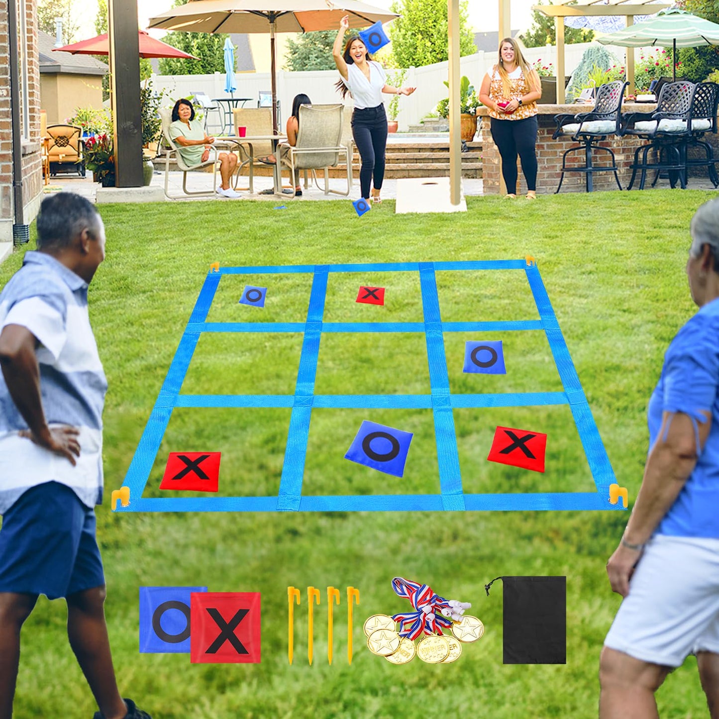 2-in-1 Giant Tic Tac Toe & Bean Bag Toss Game for Kids Adults Family Fun Outdoor Garden Game 4.5Ft Double-Sided Large Sports Day Kit for Lawn Backyard Carnival Field Day Picnic Camping Birthday Party