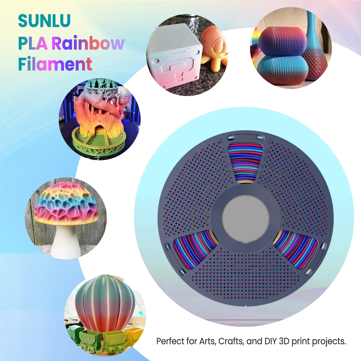 SUNLU 4KG Silk 2.0 PLA Filament 1.75, Gold+Silver+Titanium Steel+Copper Red