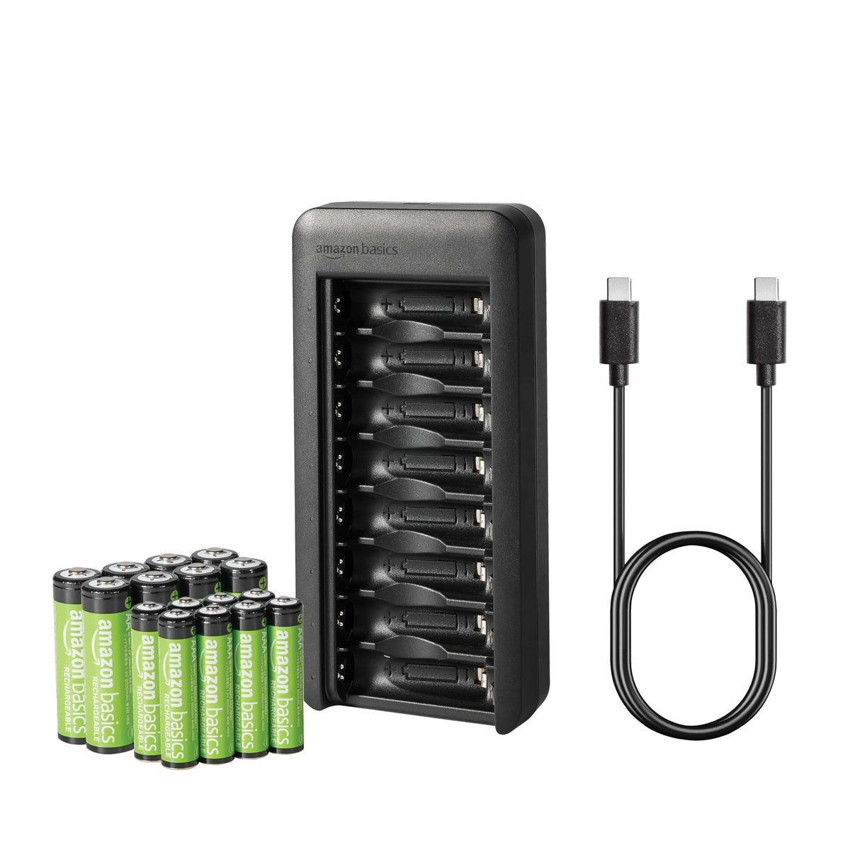 Amazon Basics 4 Slot Ni-MH AA & AAA Battery Charger With Indicator LEDs, With USB Port, Black