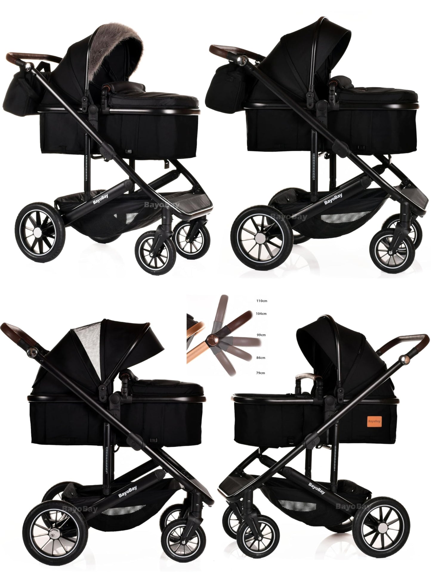 3 in 1 Baby Pram Travel System with Car Seat Lightweight Buggy Foldable Pushchair for Newborn and Toddlers up to 22kg NEW 2025 Style (Black - Gold)