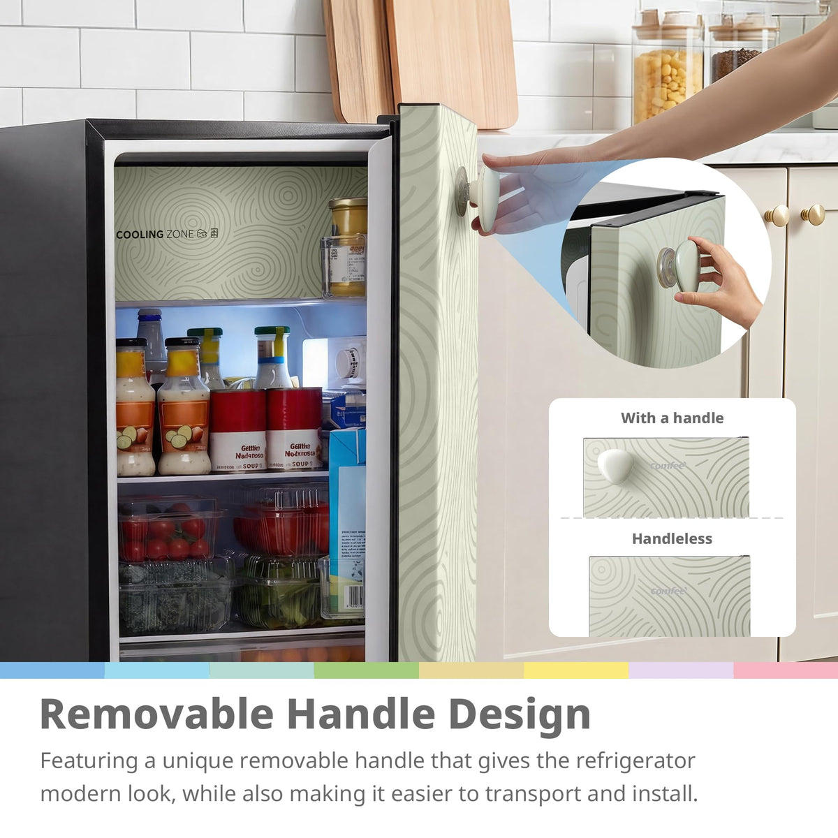 COMFEE' 88L Under Counter Fridge, Cooler Box, Removable Handle, Black