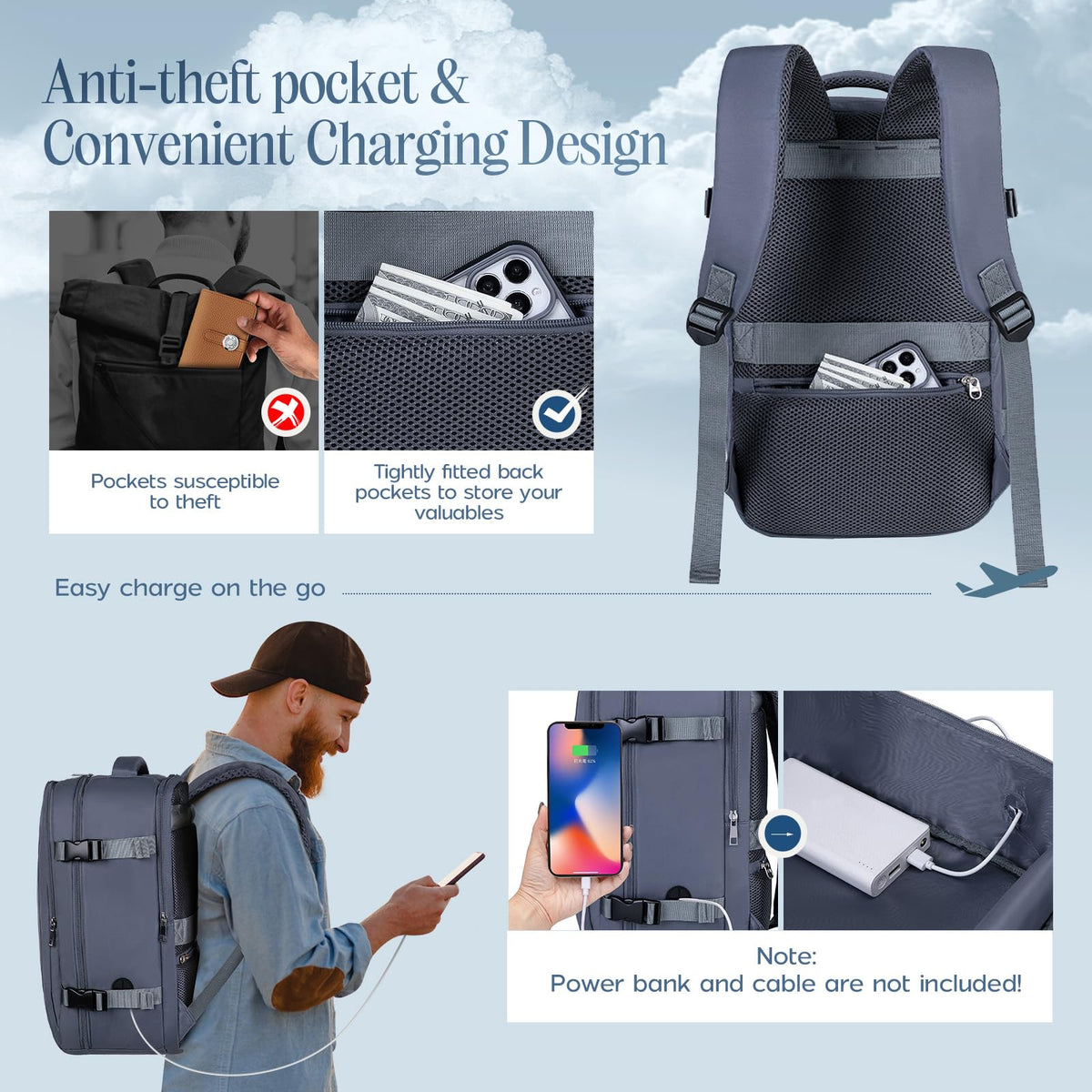 Xkdoai for Ryanair Cabin Bags 40x30x20,Backpack with TSA Approved Clear Bag