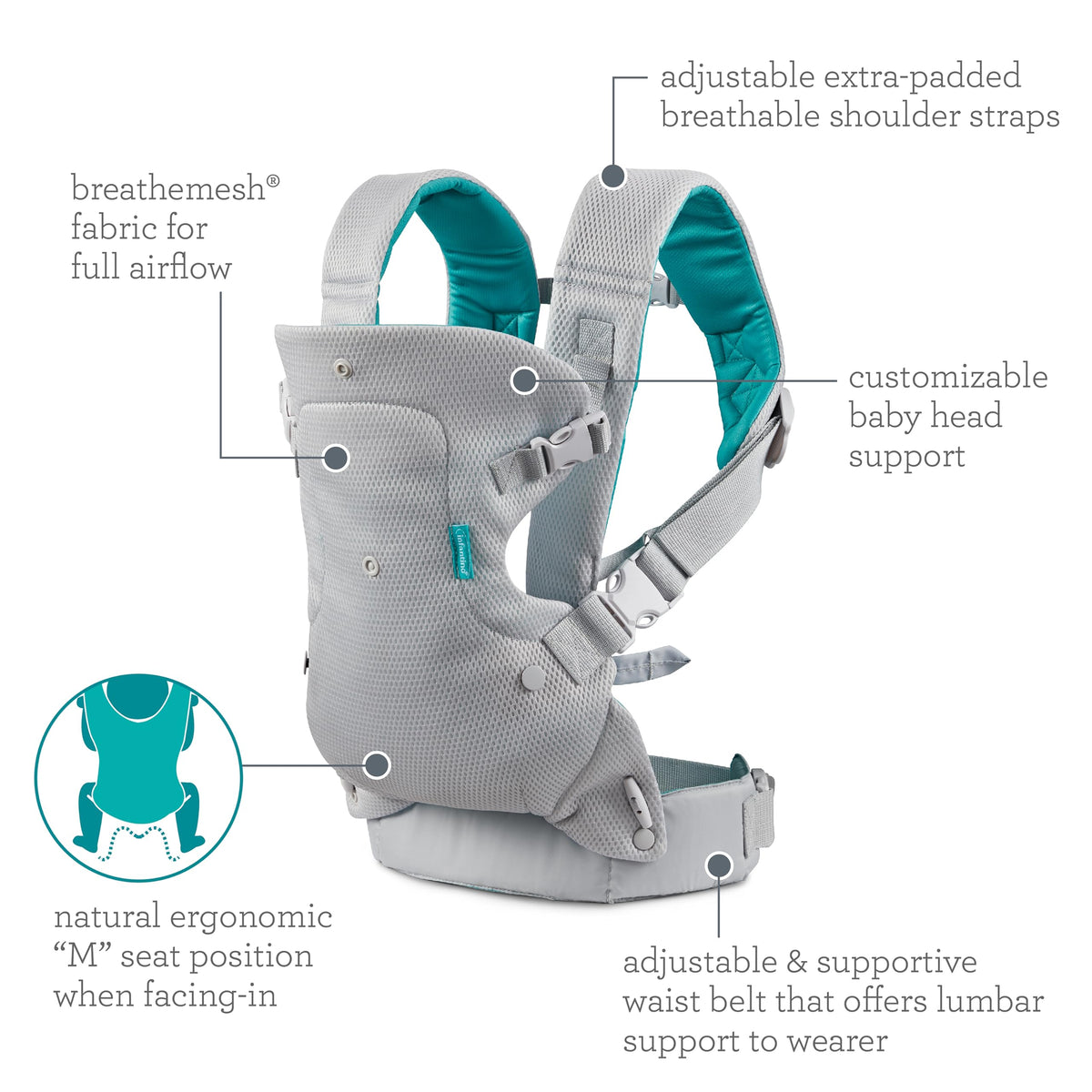 Infantino Flip Advanced 4-in-1 Baby Carrier - Ergonomic, Convertible, Face-in and Face-Out Front and Back Baby Carrier for Newborn to Toddler 3,6-14,5kg, Grey