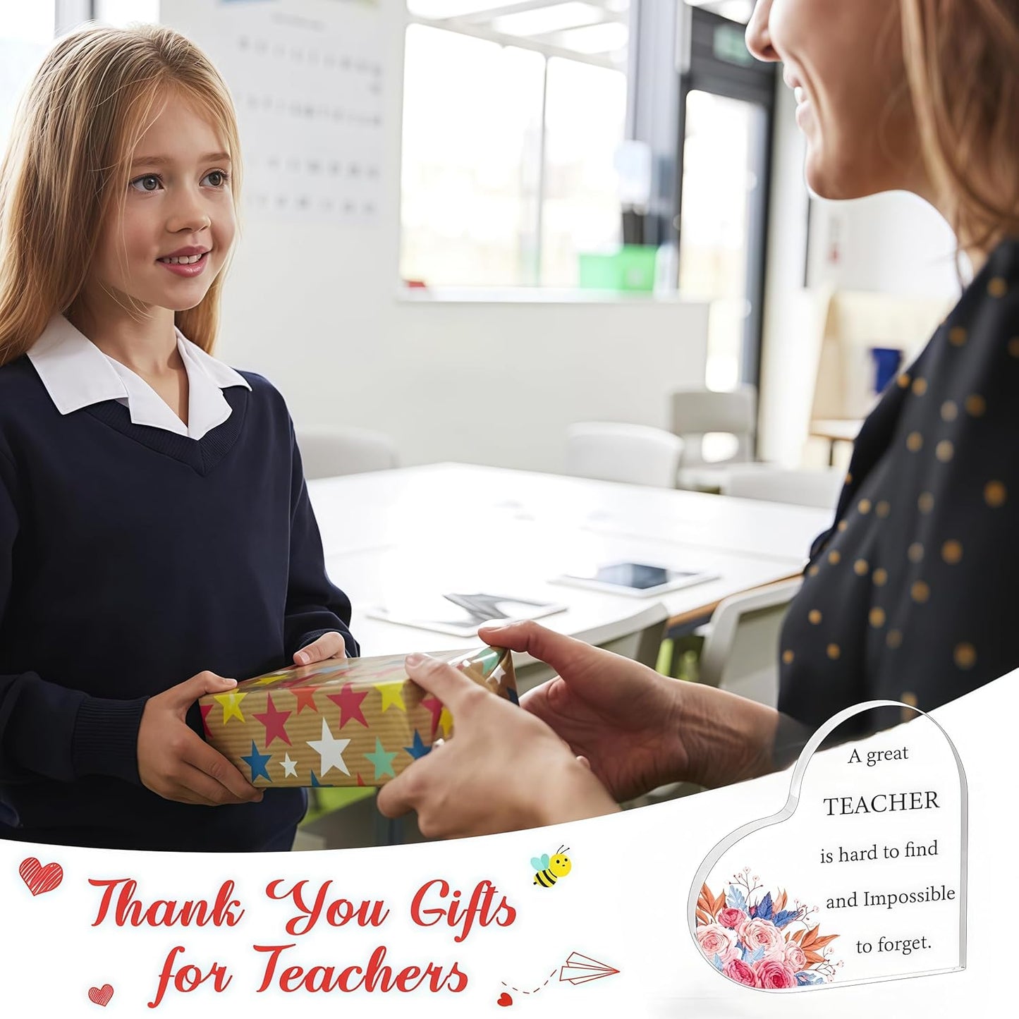HZJ-AIGO Teacher Gifts for Women Heart-Shaped Acrylic Plaque Gifts for Teachers Best Teacher Gifts Teacher Christmas Gift