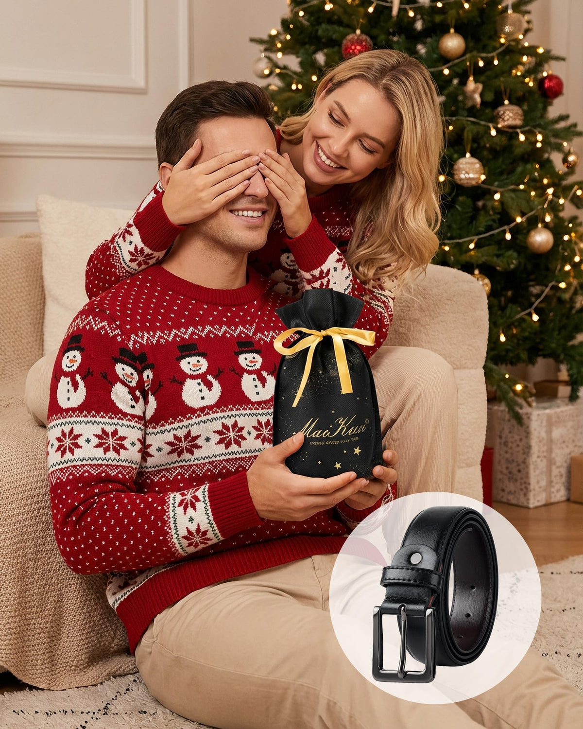maikun Black Leather Belts for Men,Mens Belts Leather Black
