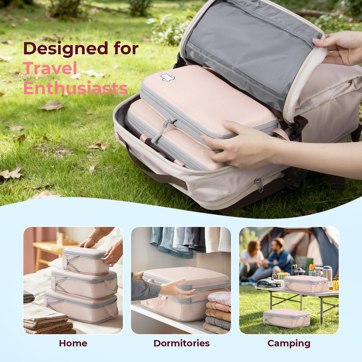 Samfolk Compression Packing Cubes for Suitcases Packing Cubes Compression Set Waterproof Suitcase Organiser Bags for Travel Suitcase Luggage Packing Organizer Bags Travel Essentials Black 8 Set