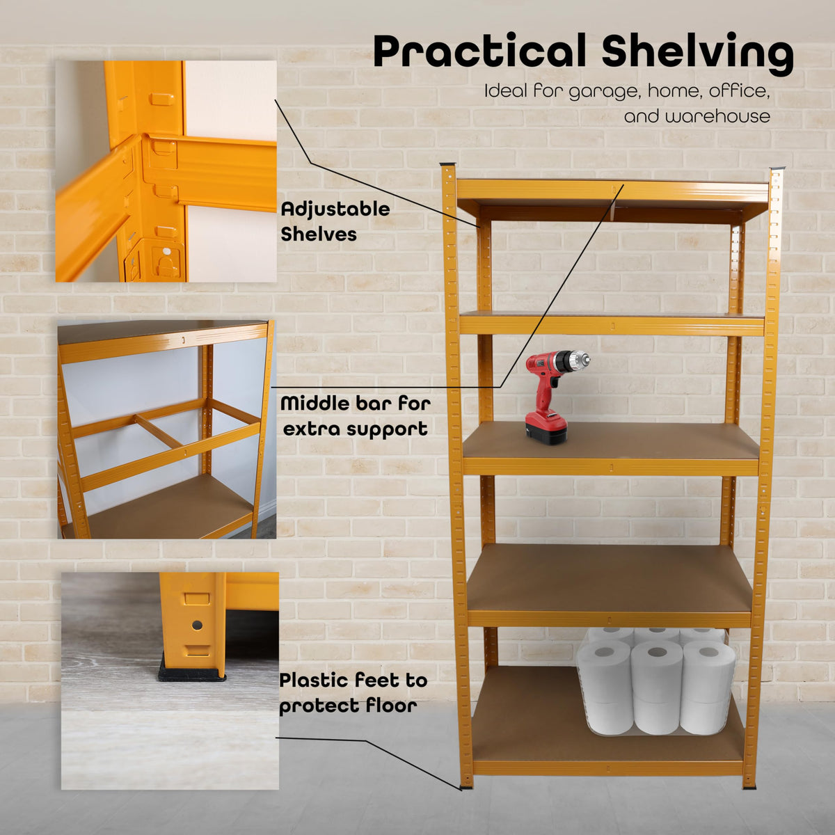 DIVCHI 5 Tier Storage Rack Heavy Duty Shelving Aluminium Garage Shelves Shed Storage Racking Shelf For Warehouse Workshop & Office (Black, Pack of 1) Up to Maximum 175 kg Per Shelf