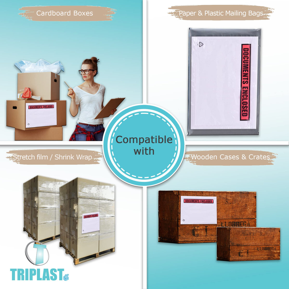 Triplast 200 x DL Printed Document Enclosed Wallet (230 x 110 mm) | Peel & Seal Clear Plastic Envelopes/Sleeves/Pockets/Wallets | Attach Invoices, Packing Lists & Delivery Notes to Parcels
