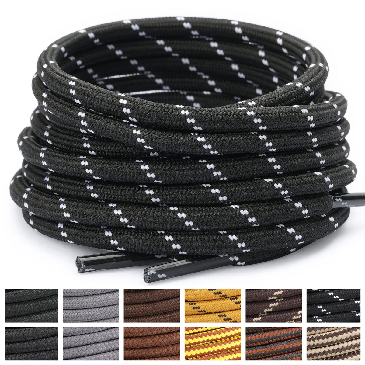 Stepace 2 Pairs Round Heavy Duty Boot Laces for Hiking and Work Boots