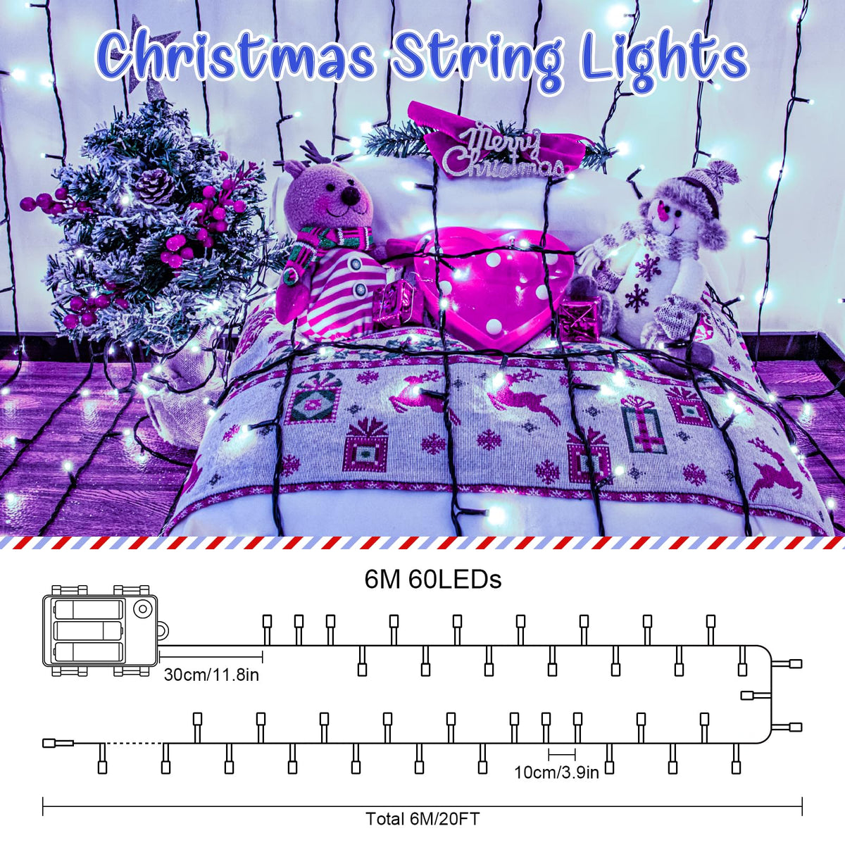 cshare Halloween Decorations Fairy Lights, 20Ft 60LED Orange-Purple USB/Battery String Lights with Timer Waterproof for Outdoor Indoor Autumn Fall Halloween Decorations-Green Wire