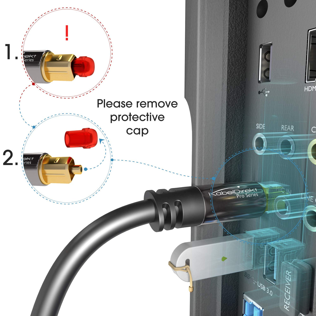 KabelDirekt – Optical Audio TOSLINK Cable – 1m – Soundbar