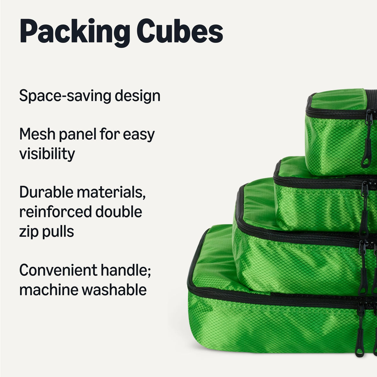 Amazon Essentials 4-Piece Packing Cubes Travel Accessories Set, Luggage Organiser with Double Zip, Mesh Top, 100% Polyester, Medium, Black (Previously Amazon Basics)