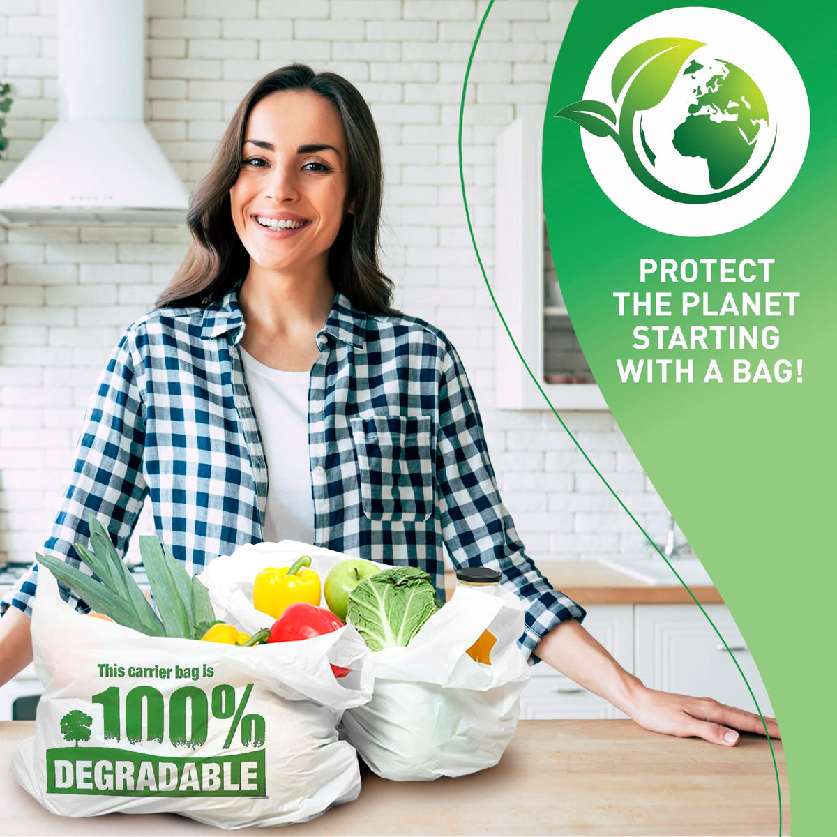 Sabco - White Vest Carrier Bags 100% Degradable - Jumbo 13 x 19 x 23" - Eco Friendly Plastic Bags - Sabco (500)